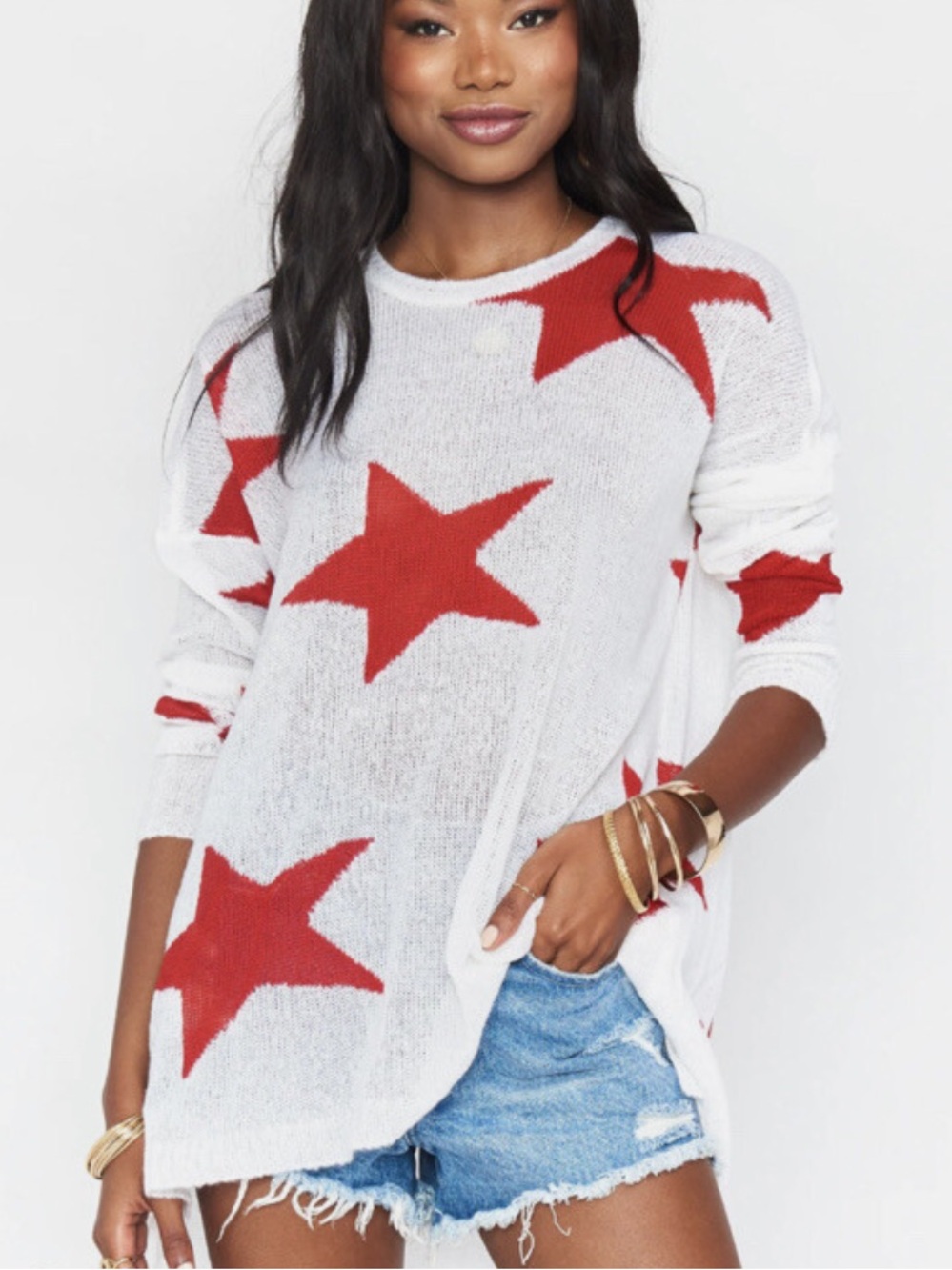 Show Me Your Mumu Bronson Oversized Sweater Star Tossed Knit Red